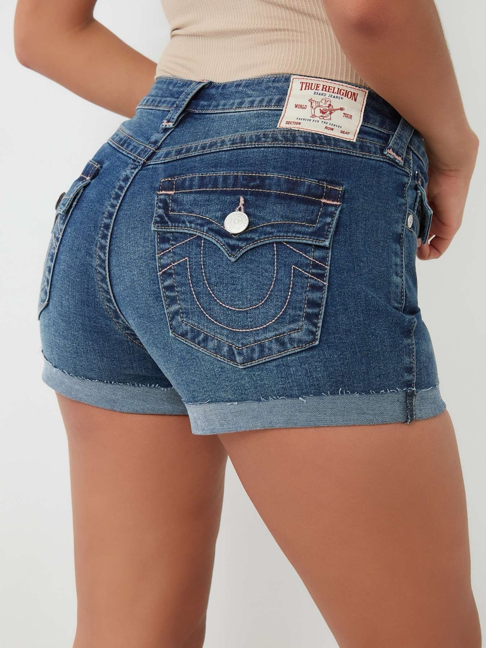True Religion Dark Blue Denim Cuffed Jean Shorts